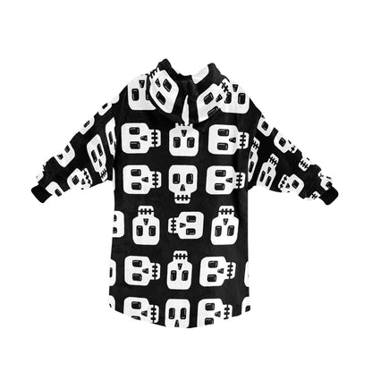 Black White Skulls Spooky Halloween Theme Blanket Hooded Jumper Hoodie Winter Oversized Kids Adults