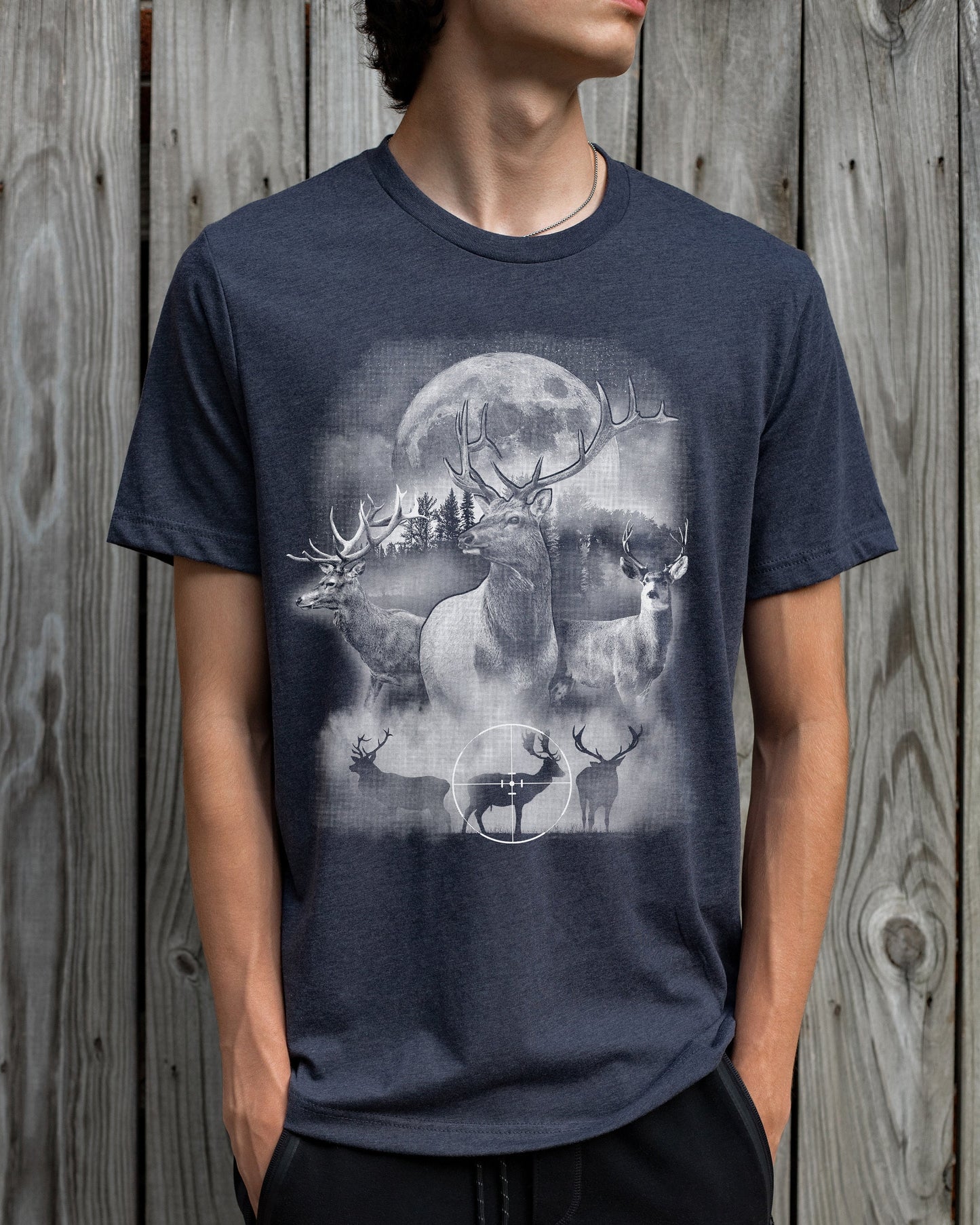 Deer Outdoor Scene Shirt | Hunting T-shirt | Hunter Shirts | Antler Dad Gift Idea | Elk Deer Target Tee | Camping View Tshirt | Twilight Tee