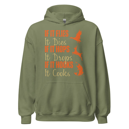 Hunting fishing hoodie, Funny hunting fishing shirt, gift for hunter and fisherman, hunter dad, If It Flies It Dies It Hops It Drops Hoodie