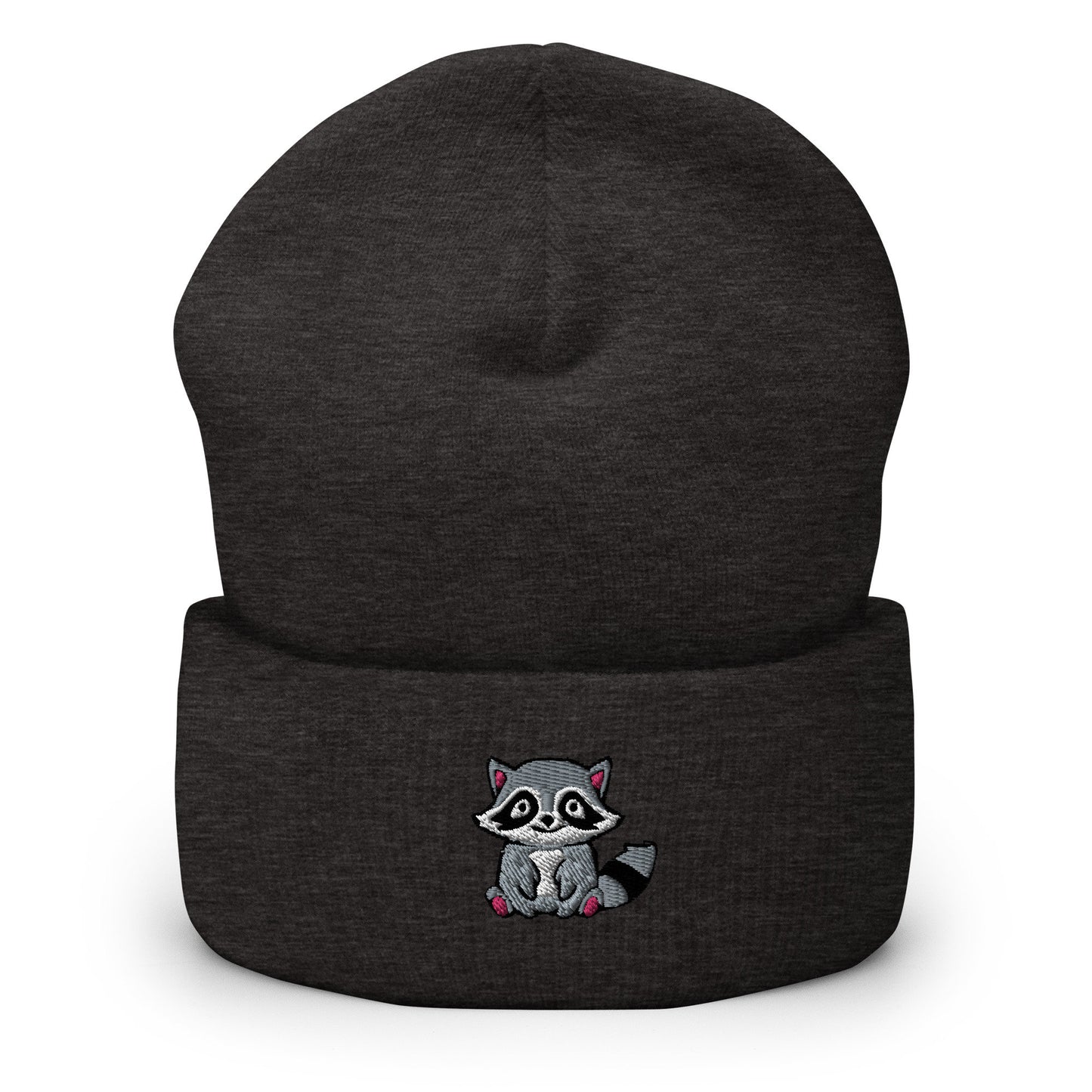 Trash Panda Raccoon Embroidered Beanie, Handmade Cuffed Knit Unisex Slouchy Adult Winter Hat Cap Gift