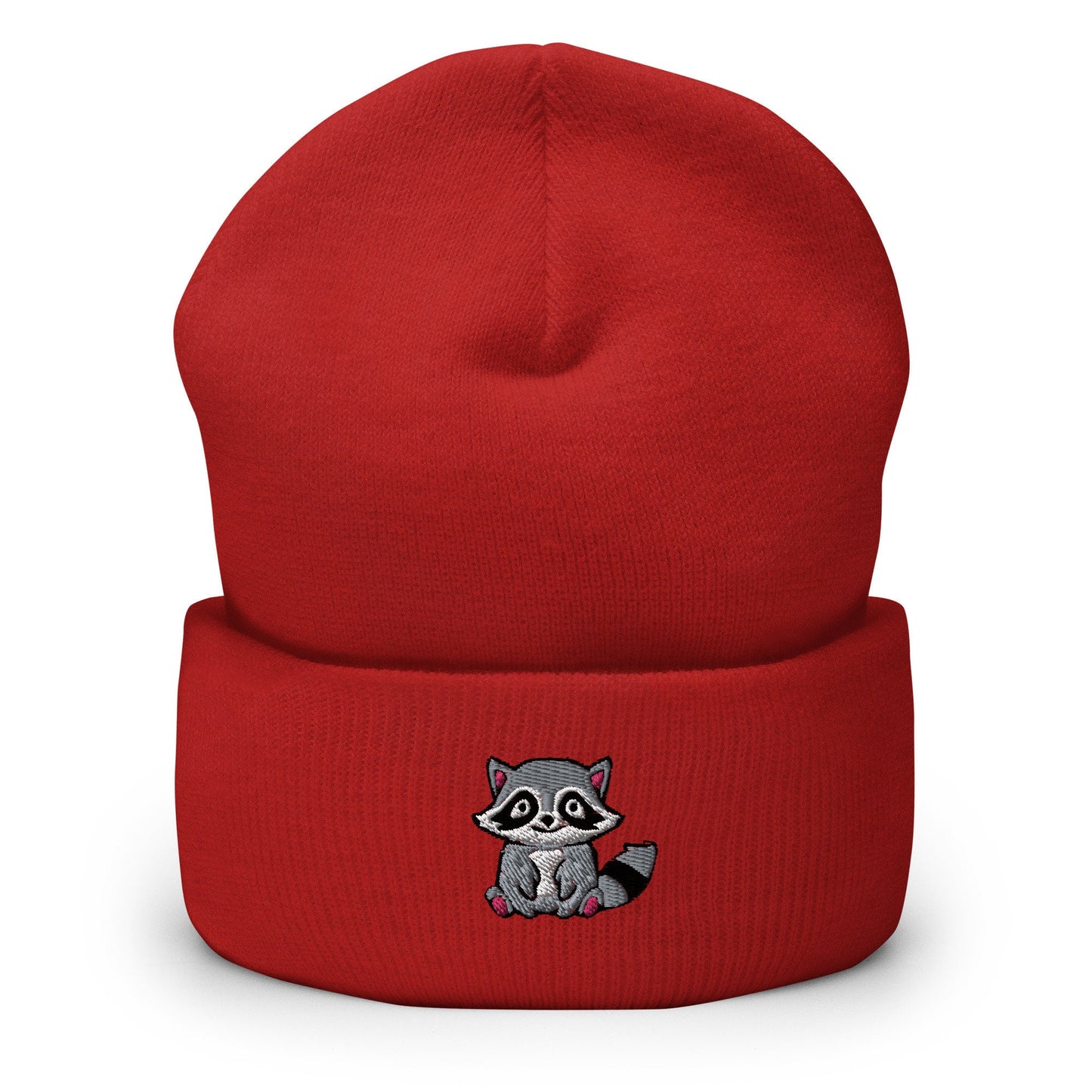 Trash Panda Raccoon Embroidered Beanie, Handmade Cuffed Knit Unisex Slouchy Adult Winter Hat Cap Gift