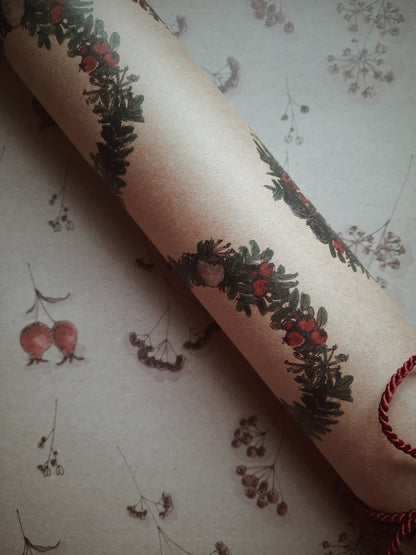 Christmas Wreath Wrapping paper, Christmas Gift Wrap, Rustic Christmas Wrap, Watercolour Christmas Gift Warp, Xmas Wrapping paper, gift