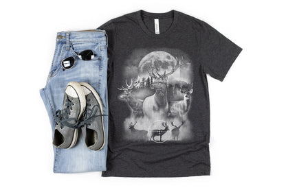 Deer Outdoor Scene Shirt | Hunting T-shirt | Hunter Shirts | Antler Dad Gift Idea | Elk Deer Target Tee | Camping View Tshirt | Twilight Tee