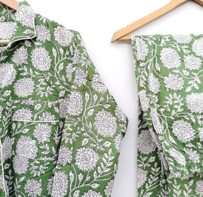 Indian PJ Set,100% Cotton Block Print Pajama Set, Night Wear, Bridesmaid Pajama Set, Womens pajamas Set Cotton Pants Shirt sets,Summer Dress