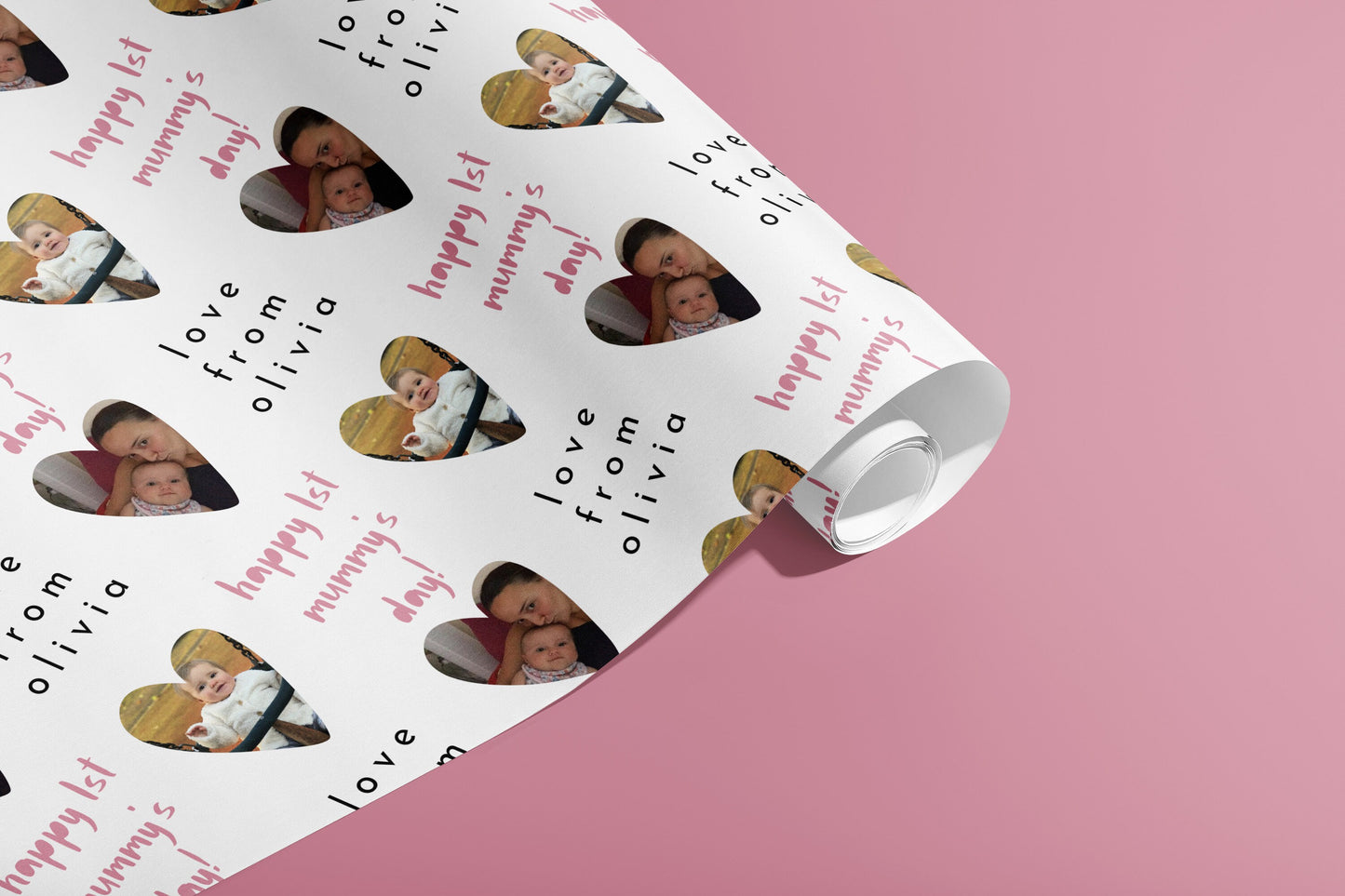 Personalised Mothers Day Gift Wrap, Names, Wrapping Paper, Pink, Customised, Wedding, Party, Engagement, Couples, Valentines, Anniversary