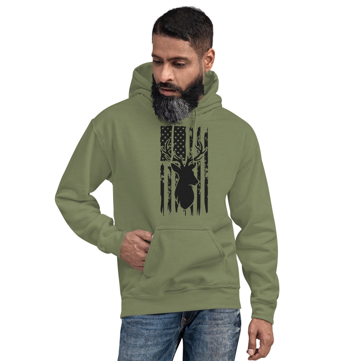 Deer American flag hoodie, hunting hoodie, deer hunting hoodie, buck hunting hoodie, hunting gifts for men