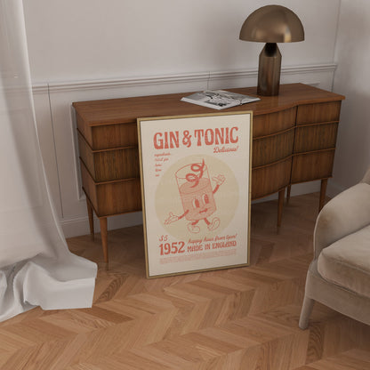 Gin and Tonic Print, Gin Poster, Kitchen Decor, Bar Art, Cocktail Poster, Mid Century Modern, Illustration, Birthday Housewarming
