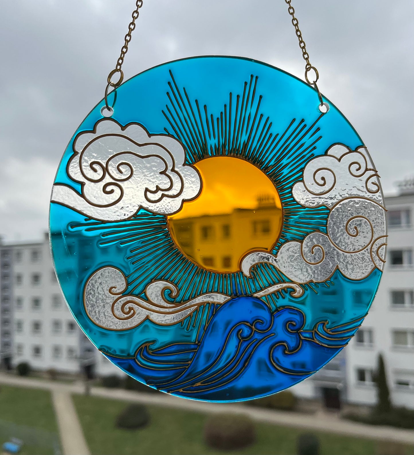 Stained glass Sun Cloud Sea Suncatcher for window hangings