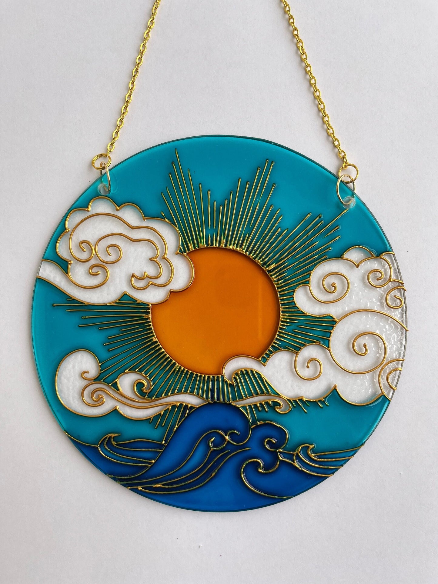 Stained glass Sun Cloud Sea Suncatcher for window hangings