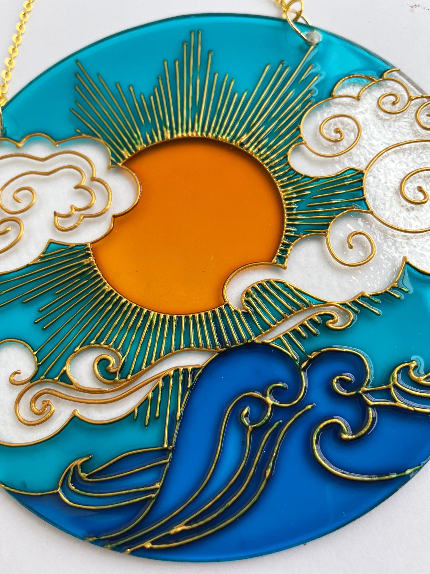 Stained glass Sun Cloud Sea Suncatcher for window hangings
