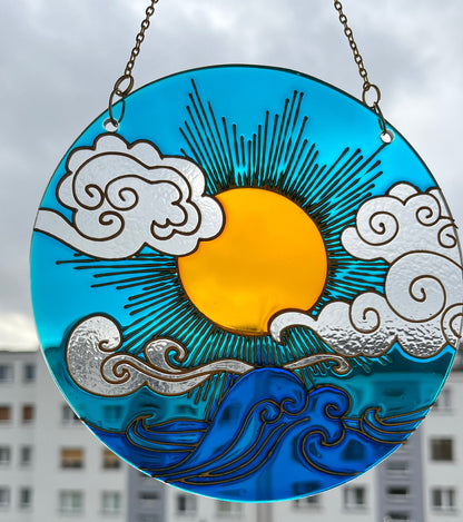 Stained glass Sun Cloud Sea Suncatcher for window hangings