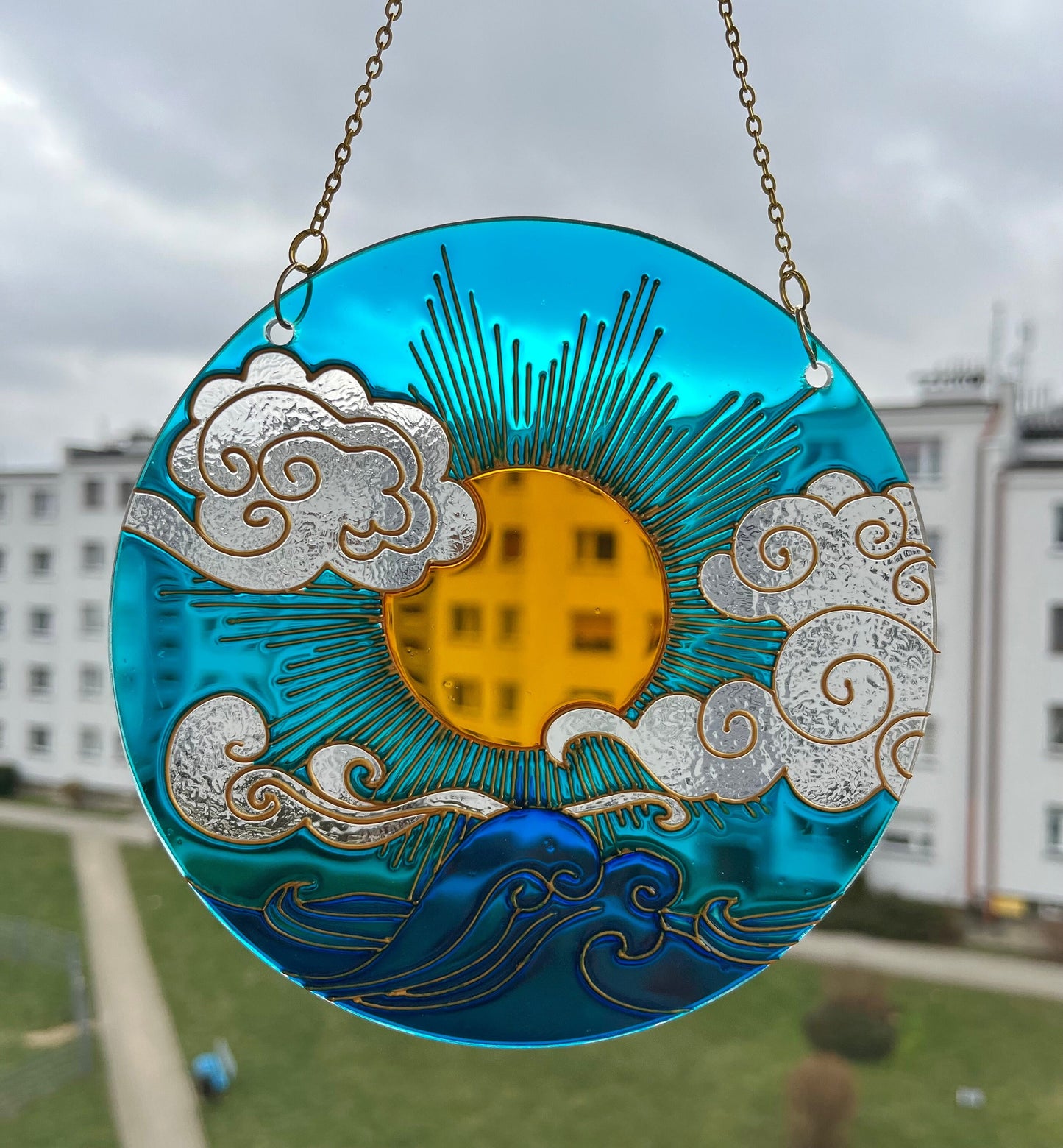Stained glass Sun Cloud Sea Suncatcher for window hangings