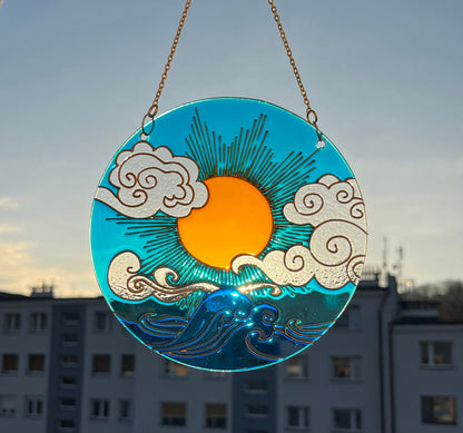 Stained glass Sun Cloud Sea Suncatcher for window hangings