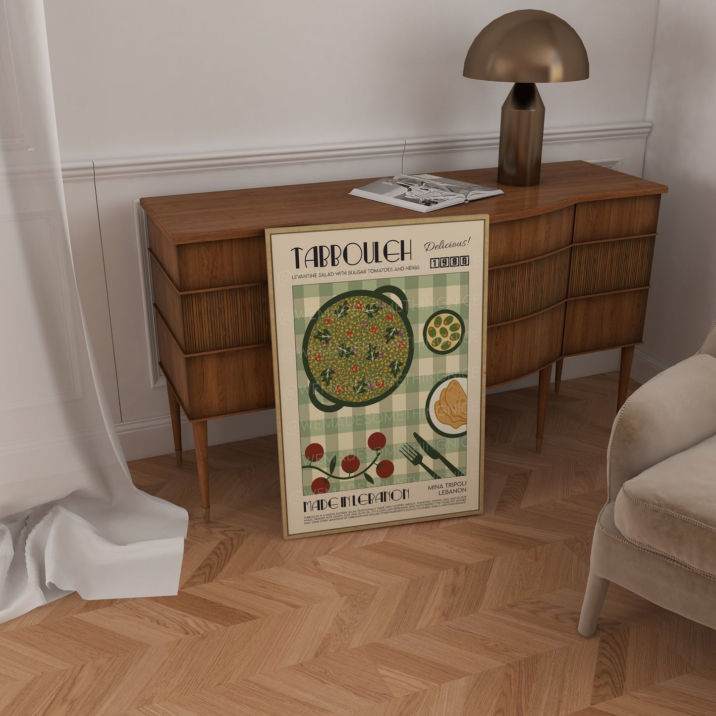 Tabbouleh Print, Kitchen Decor, Lebanon Poster, Food Art, Mid Century Modern, Eat Sign, Housewarming, Kitchen Art, Birthday