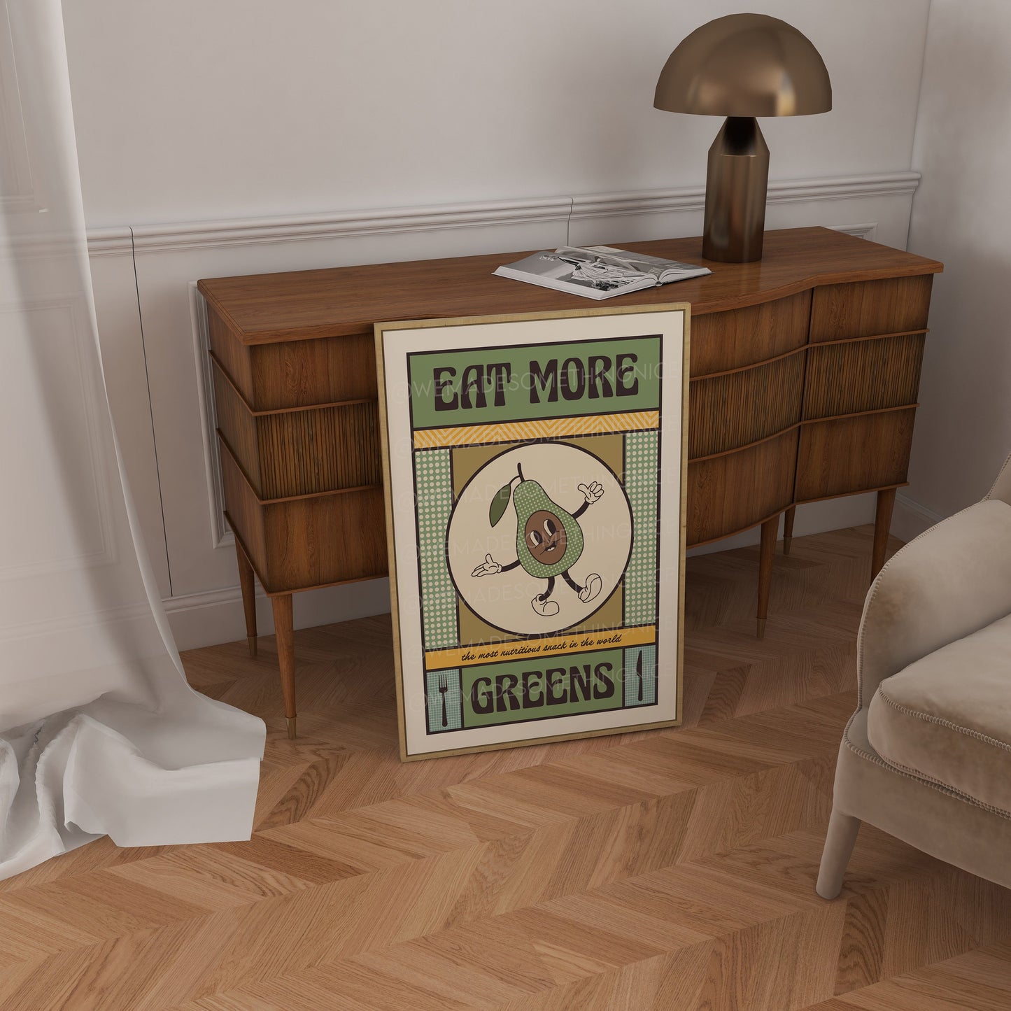 Eat More Greens Poster, Funny Print, Funny Quote Print, Kitchen Art, Kitchen Poster, Kitchen Print, Food Art, Food Poster