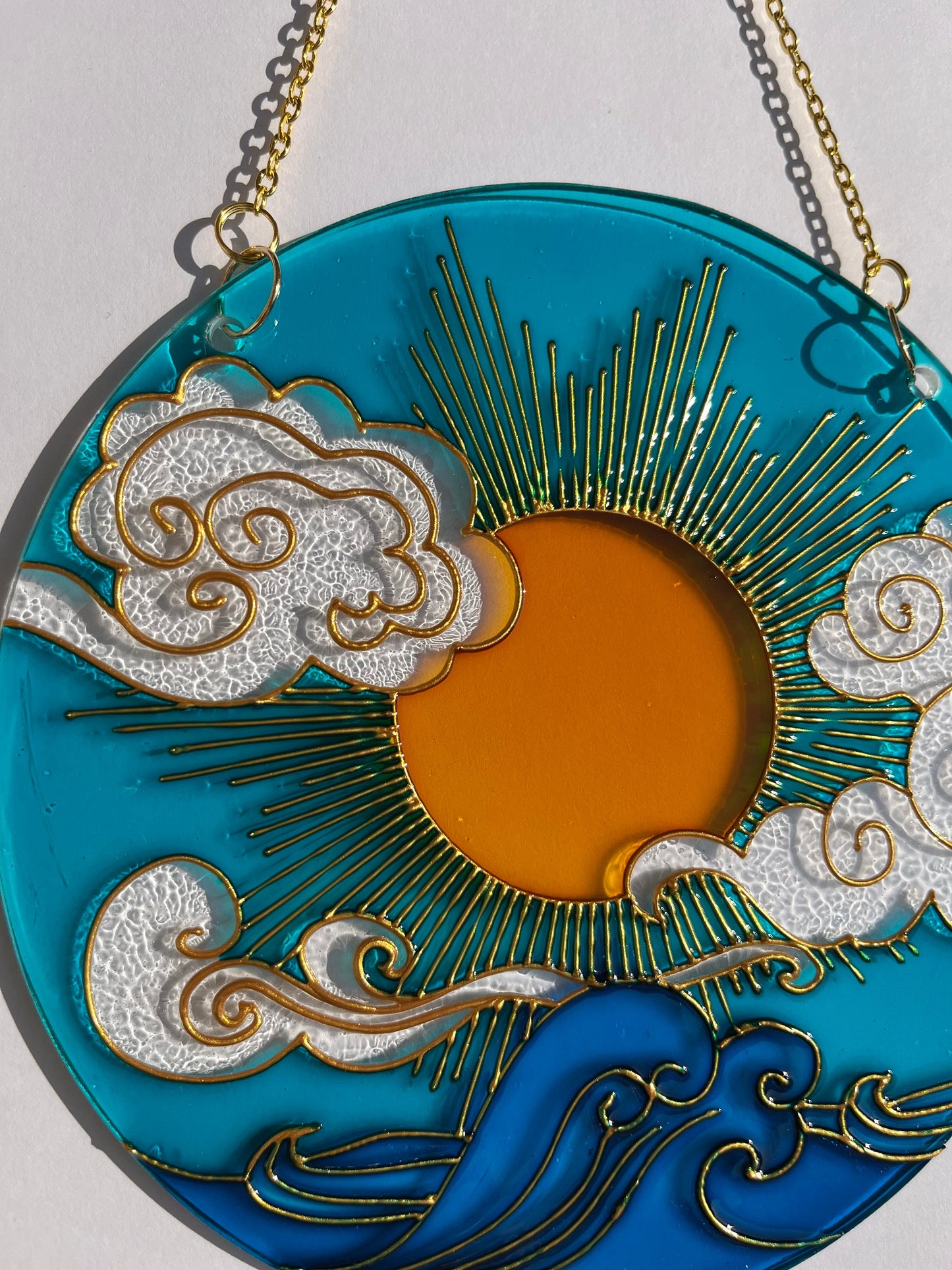 Stained glass Sun Cloud Sea Suncatcher for window hangings