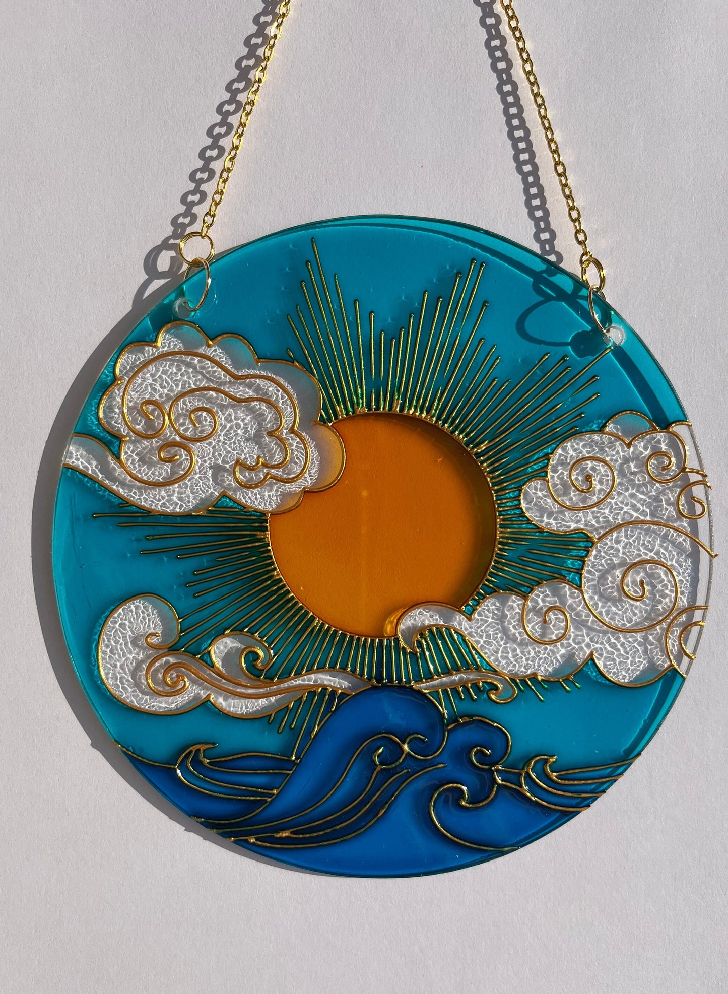 Stained glass Sun Cloud Sea Suncatcher for window hangings