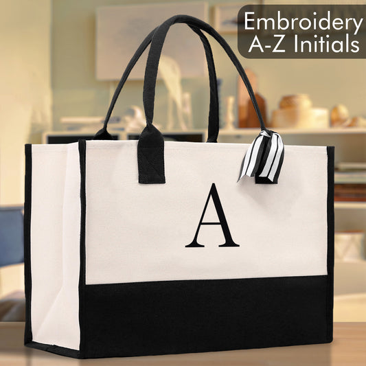 Monogram Embroidery Beach Tote Custom Initial Bag Bridesmaid Gift