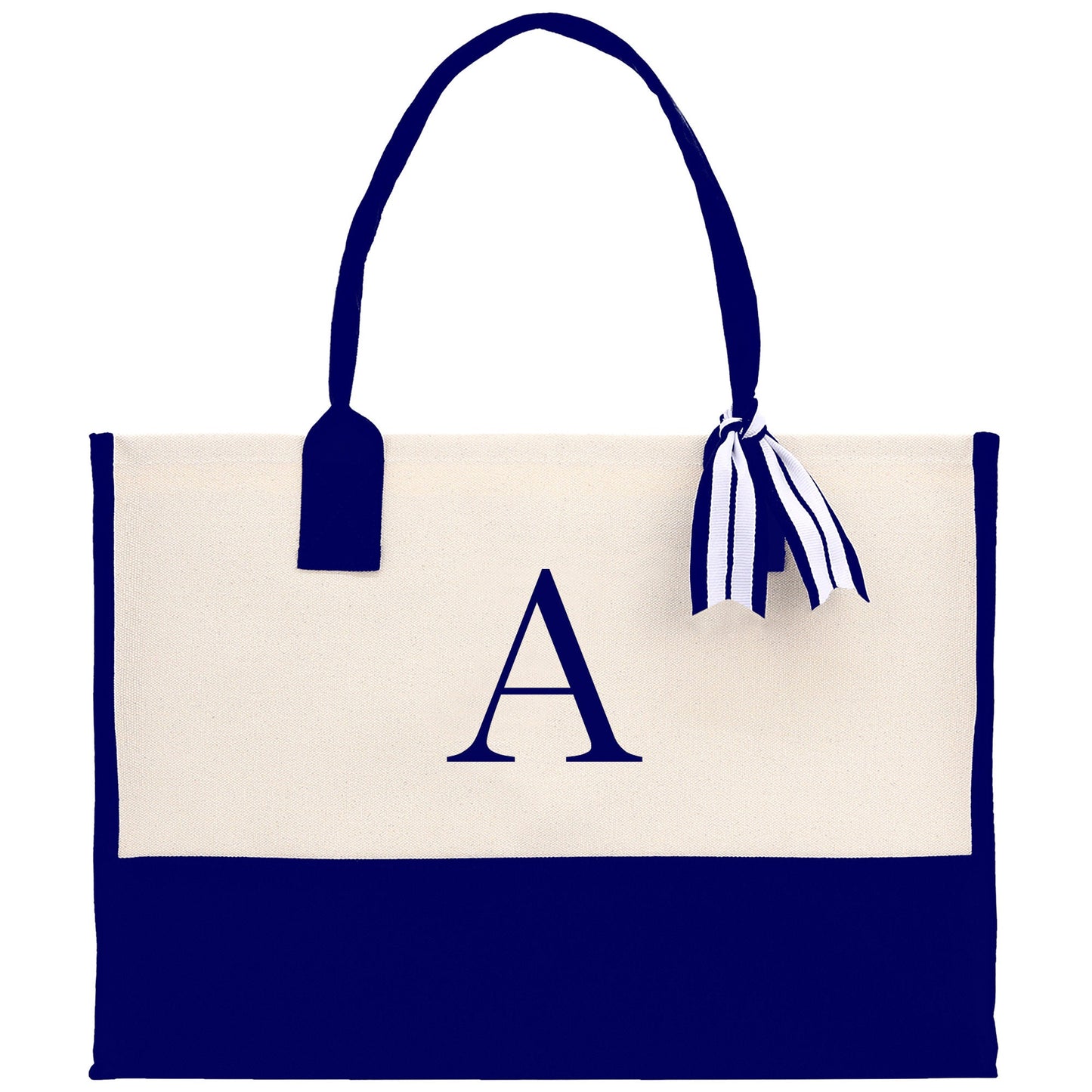 Personalized Monogram Embroidery Cotton Canvas Beach Tote Bag Initial Tote Bridesmaid Gift Tote Custom Beach Bag Gift for Her A-Z - Navy