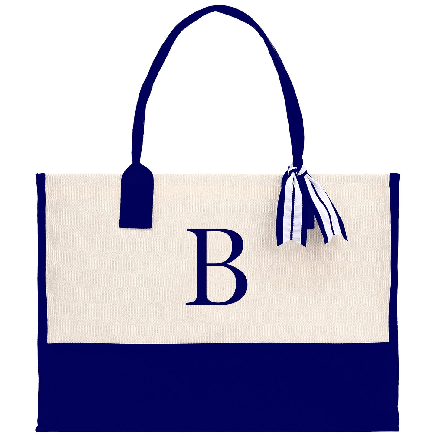 Personalized Monogram Embroidery Cotton Canvas Beach Tote Bag Initial Tote Bridesmaid Gift Tote Custom Beach Bag Gift for Her A-Z - Navy