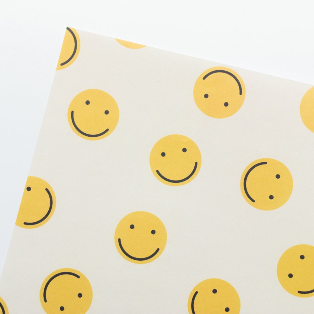 Smiles Wrapping Paper Sheet 700x500mm - Yellow Summer Gift Wrap Sheet - Happy Birthday Occasion Wrapping Paper - Fun Face Colourful 90's