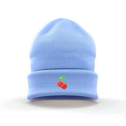 Playful Cherry Embroidered Cuffed Beanie | Soft and Warm | Whimsical | Fruits | Multiple Colors