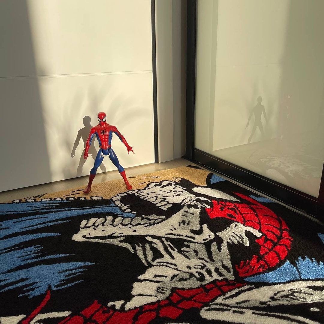 Handmade Spider Skeleton Rug: Tufted Acrylic Artwork