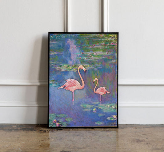 Flaming in Water lilies by Claude Monet poster, Living Room wall decor, Animal print, Birthday Gift, Unique gift, Vintage wall art Decor