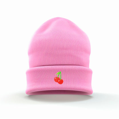 Playful Cherry Embroidered Cuffed Beanie | Soft and Warm | Whimsical | Fruits | Multiple Colors