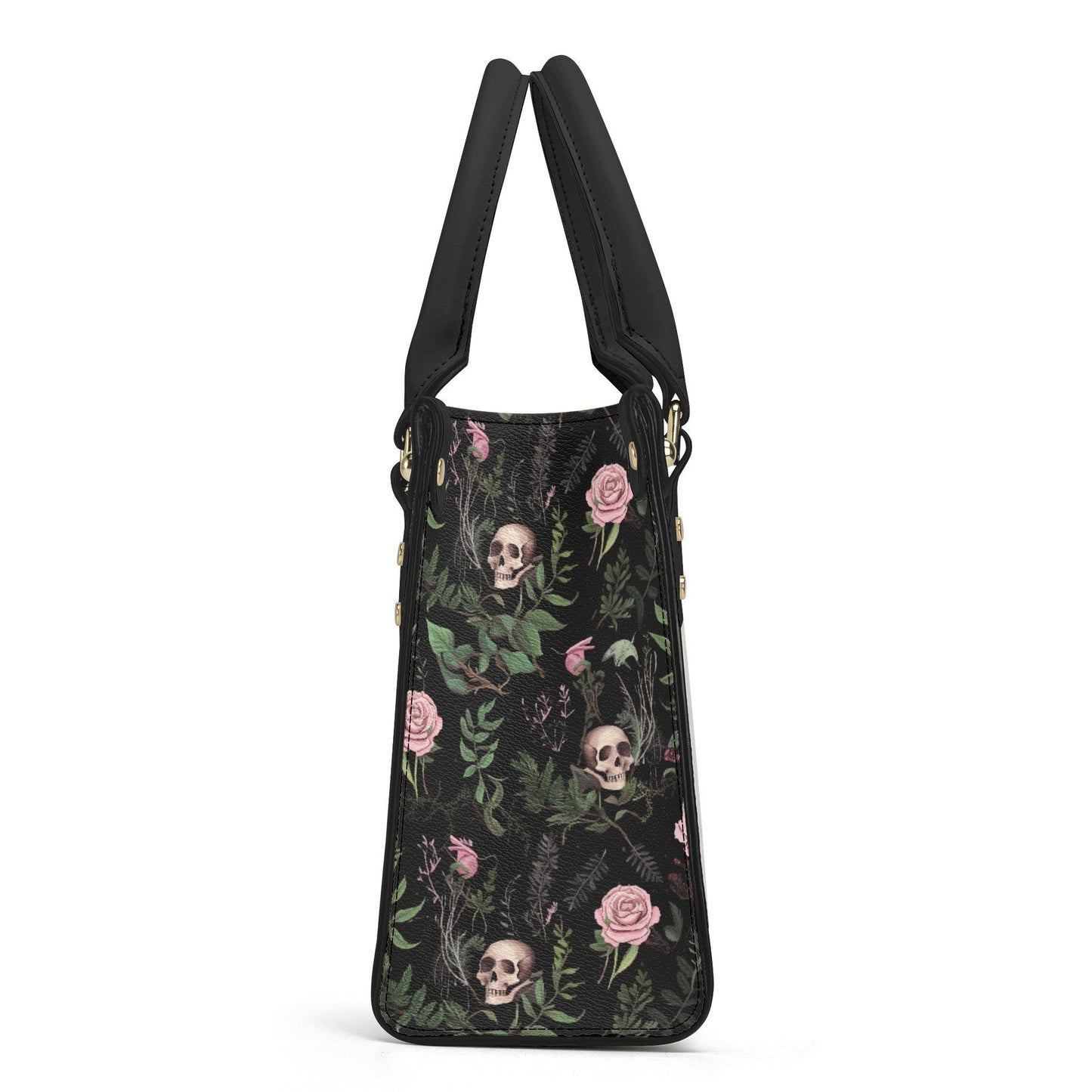 Dark Botanical Gothic PU Leather Tote Bag, Trendy Fashion Handbag for Girls & Moms, Cute Women Vegan Leather Handbag Purse, Gift For Her