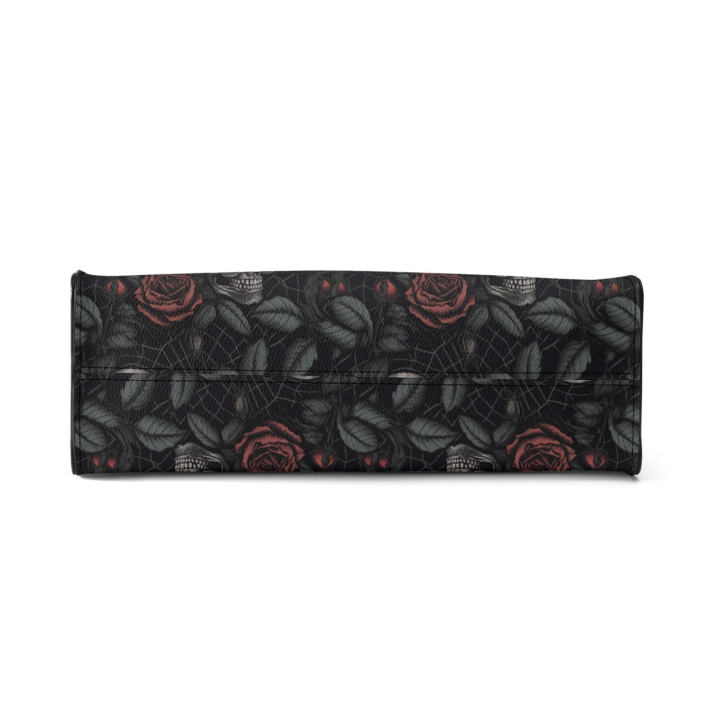 Gothic PU Leather Tote Bag, Dark Roses and skull Trendy Fashion Handbag, Dark academia Vegan Leather Handbag Gift, Black Rose Purse
