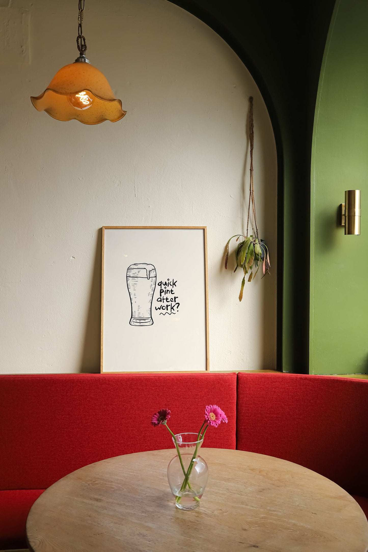 Retro Quick Pint After Work? Line Art Print - Lager Beer, Kitchen Wall Art, Artisan Sketch  Lines, Minimalist Retro Food Drink, Alcohol Bar