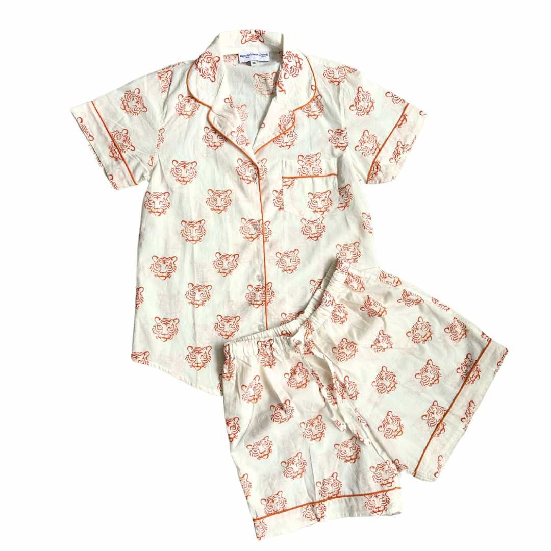 Shorts Pajama Sets - Orange Tiger Face