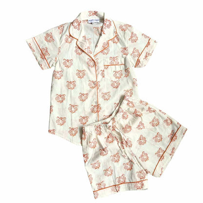 Shorts Pajama Sets - Orange Tiger Face