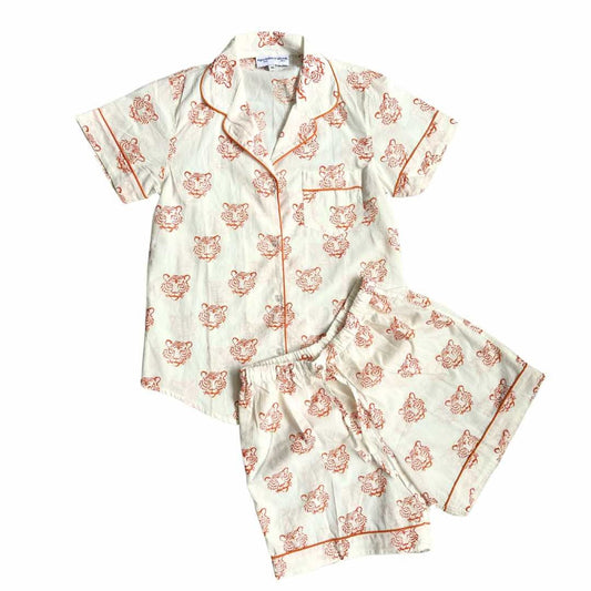 Shorts Pajama Sets - Orange Tiger Face