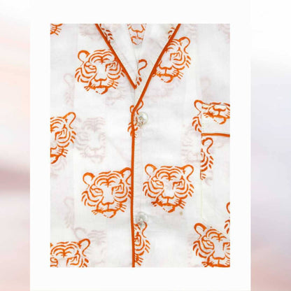 Shorts Pajama Sets - Orange Tiger Face