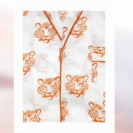 Shorts Pajama Sets - Orange Tiger Face