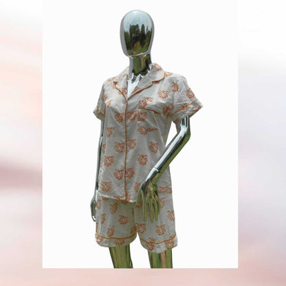Shorts Pajama Sets - Orange Tiger Face