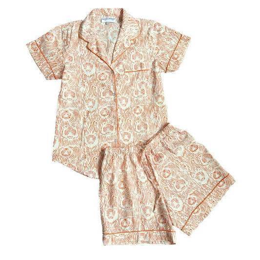 Short Pajama Sets - Orange Tiger Stripe