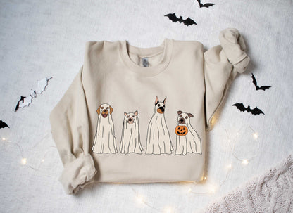 Halloween Ghost Dogs Sweatshirt,Fall Pumpkin Shirt,Halloween Gifts For Dog Lover,Dog Lover Sweatshirt,Retro Halloween Dog Shirt