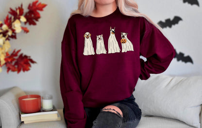 Halloween Ghost Dogs Sweatshirt,Fall Pumpkin Shirt,Halloween Gifts For Dog Lover,Dog Lover Sweatshirt,Retro Halloween Dog Shirt