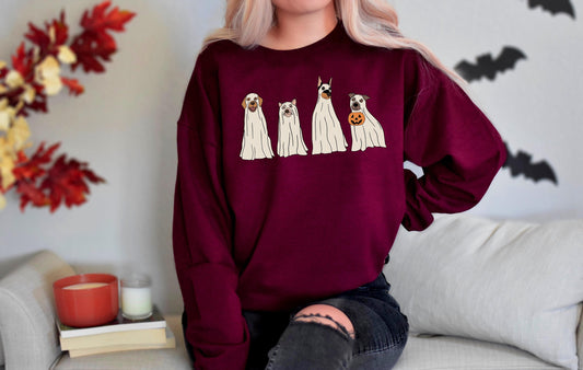 Halloween Ghost Dogs Sweatshirt,Fall Pumpkin Shirt,Halloween Gifts For Dog Lover,Dog Lover Sweatshirt,Retro Halloween Dog Shirt