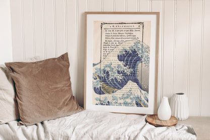The Great Wave by Katsushika Hokusai Poster Print on vintage page of a book,  Japanese Art,  Vintage Poster, Katsushika Hokusai wall art