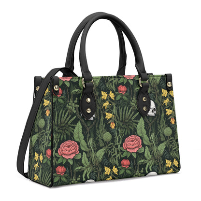 Dark Botanical Gothic PU Leather Tote Bag, Wild Roses Handbag, Trendy Fashion Handbag for Girls, Moms Gift, Vegan Leather Handbag For Women,