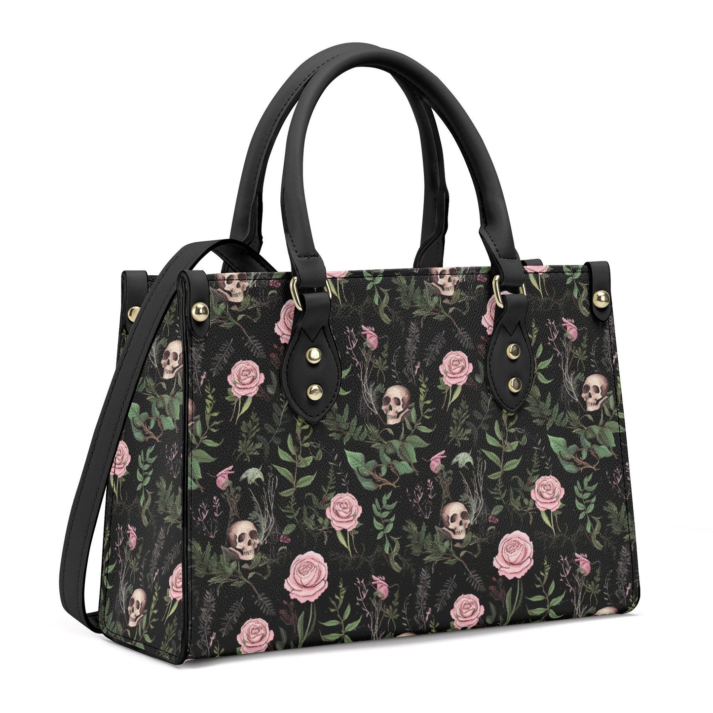 Dark Botanical Gothic PU Leather Tote Bag, Trendy Fashion Handbag for Girls & Moms, Cute Women Vegan Leather Handbag Purse, Gift For Her