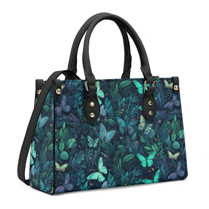 Butterflies Gothic PU Leather Tote Bag, Trendy Fashion Handbag for Girls & Moms, Vegan Leather Handbag Gift For Women, Roomy Handbag Gift