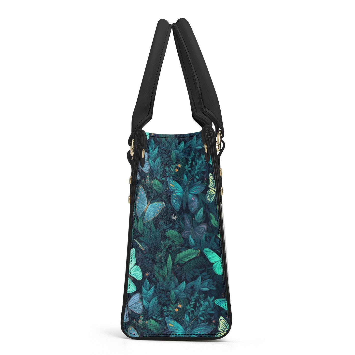 Butterflies Gothic PU Leather Tote Bag, Trendy Fashion Handbag for Girls & Moms, Vegan Leather Handbag Gift For Women, Roomy Handbag Gift