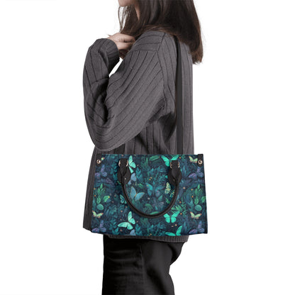 Butterflies Gothic PU Leather Tote Bag, Trendy Fashion Handbag for Girls & Moms, Vegan Leather Handbag Gift For Women, Roomy Handbag Gift