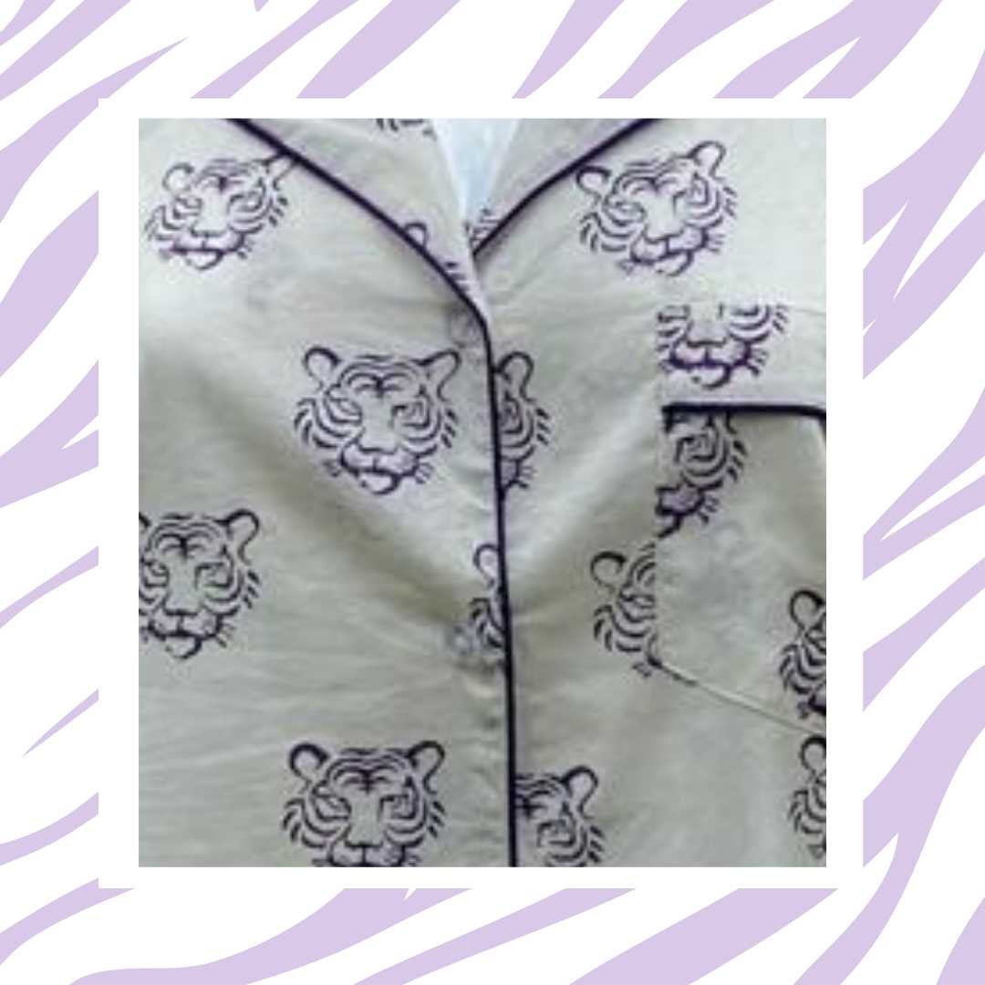 Short Pajama Sets - Purple Tiger Face