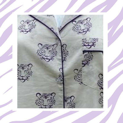 Short Pajama Sets - Purple Tiger Face